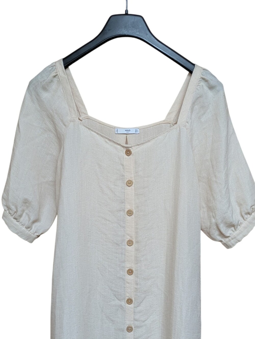 MNG Mango Puff Sleeve Button Front Maxi Dress Cream Size 8 - Picture 2 of 11